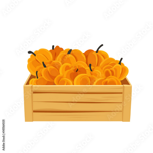 Organic Pumpkin Harvest in Wooden Crates: Fresh Autumn Vegetables for Thanksgiving and Halloween