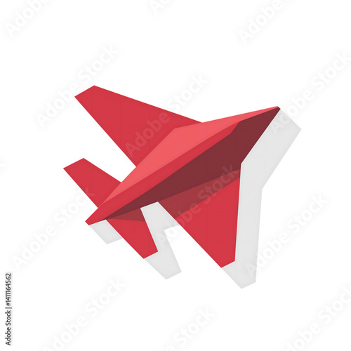 Aviation Innovation: Modern Origami Aircraft Logo in Red - 3D Rendering Symbolizing Speed and Travel