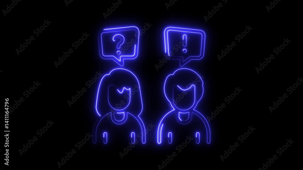 Glowing neon question and answer icon 4k isolated on black background. HD Video motion graphic animation Glowing neon question and answer icon 4k isolated on black background. HD Video motion graphic animation