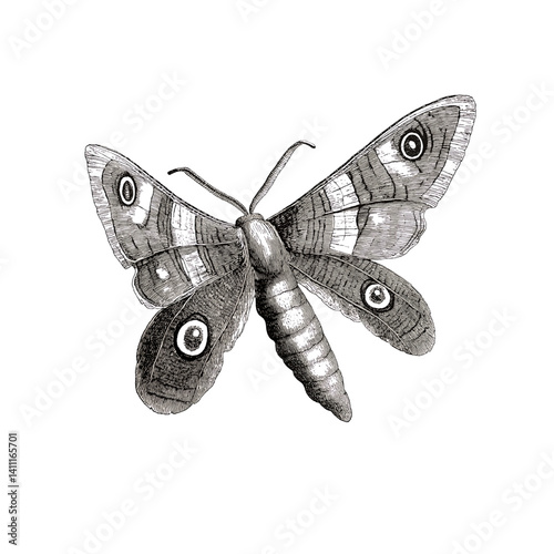 Vintage Black and White Moth Illustration - Detailed Insect Sketch with Creative Nature Design