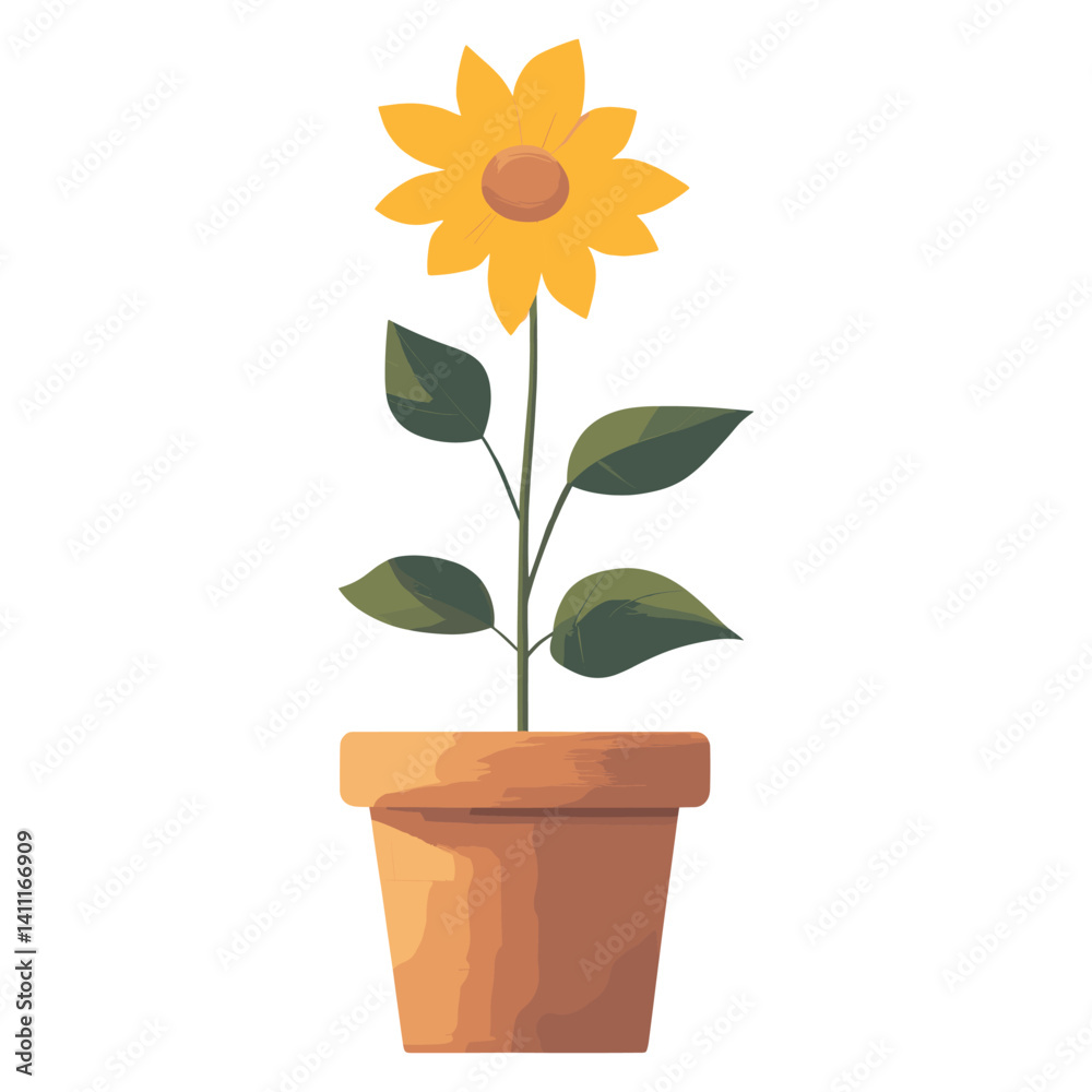 Obraz premium Flower on pot illustration sunflower design vector
