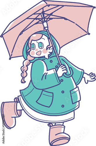 傘をさす女の子のイラスト
