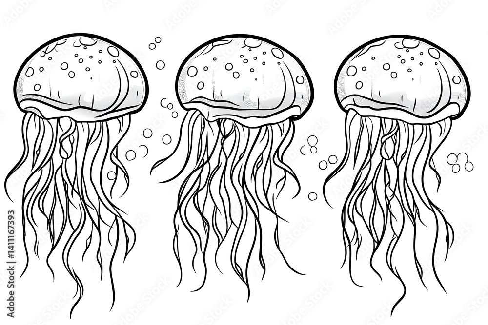 Three jellyfish sketch minimalist ocean animals