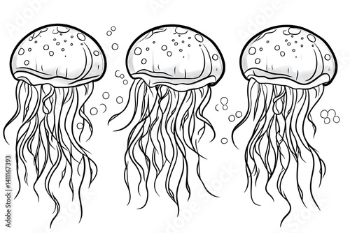 Obraz na płótnie Three jellyfish sketch minimalist ocean animals w salonie