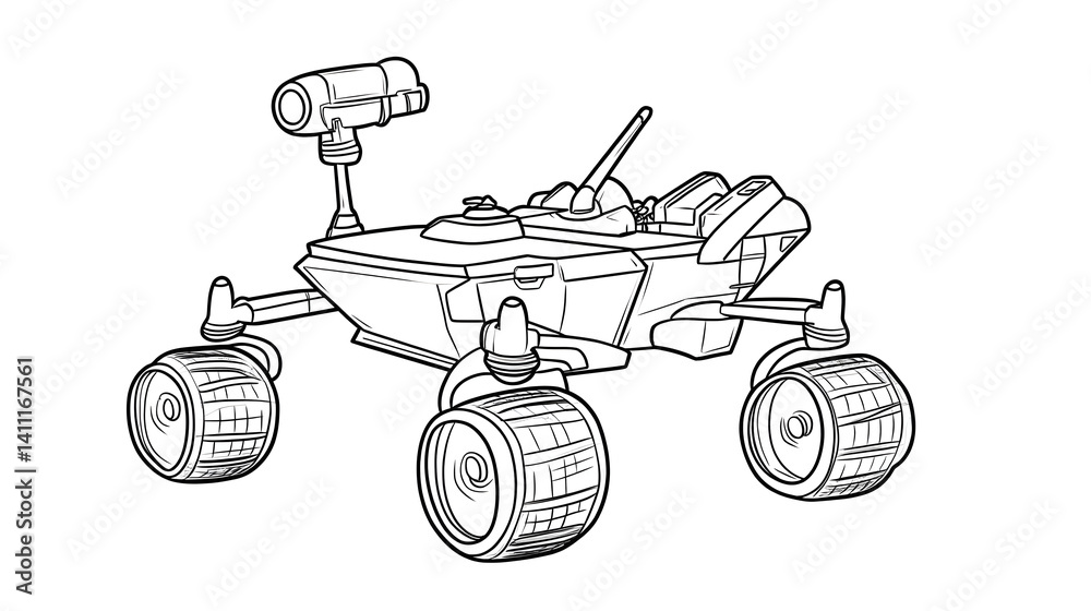 Three wheeled rover technical illustration