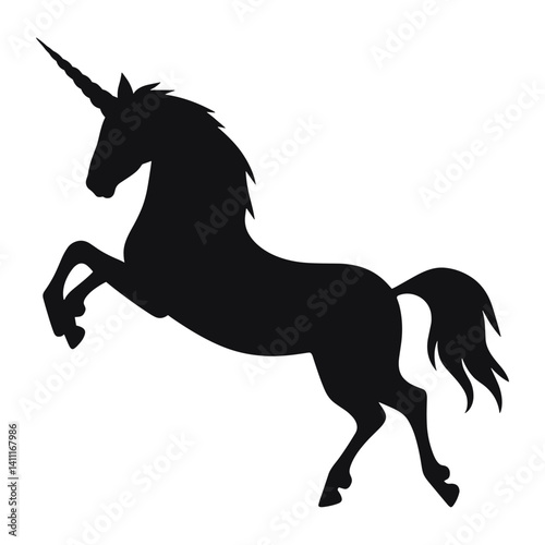 Cute unicorn jumping silhouette illustration black vector