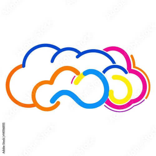 Line drawing cloud art colorful design vector