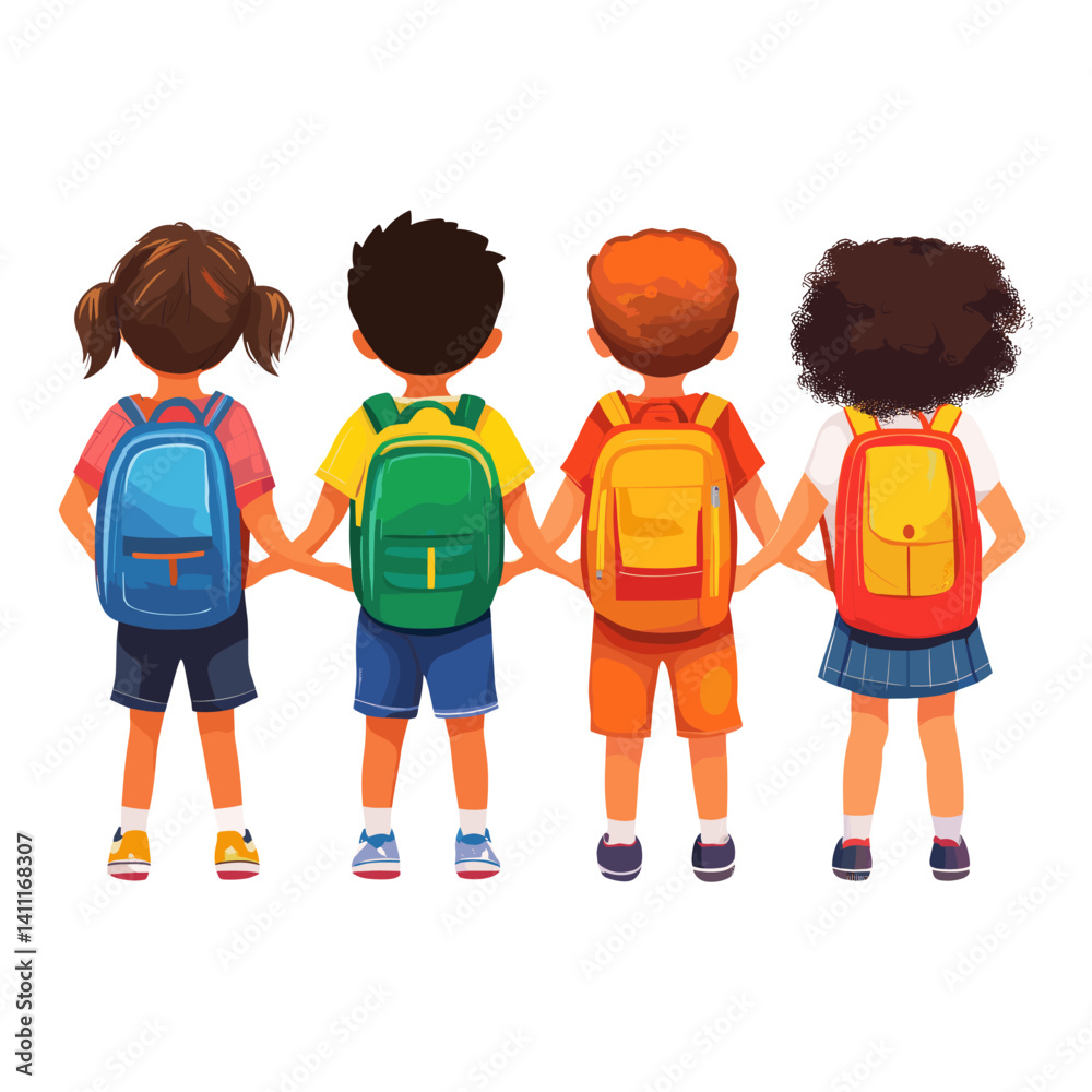Fototapeta premium Children backpacks illustration diverse vector