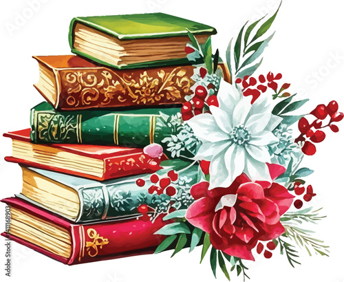 Vintage Book Clipart - Winter Clipart for Book Lovers on a white background