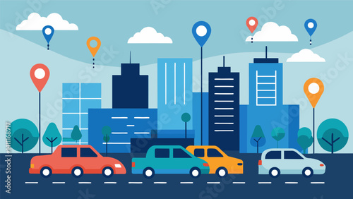 A series of data points showcased the realtime availability of parking spots in the city helping to alleviate traffic congestion.. Vector illustration