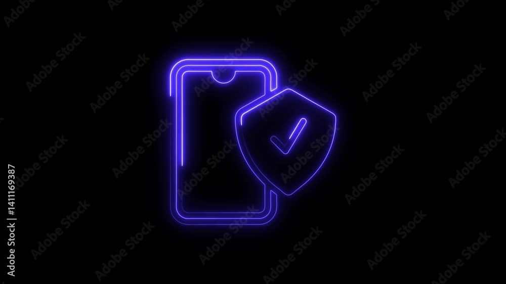 Glowing neon mobile security icon 4k isolated on black background. HD Video motion graphic animation Glowing neon mobile security icon 4k isolated on black background. HD Video motion graphic animation