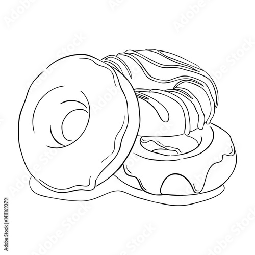 Coloring book donuts with frosting. Vector illustration