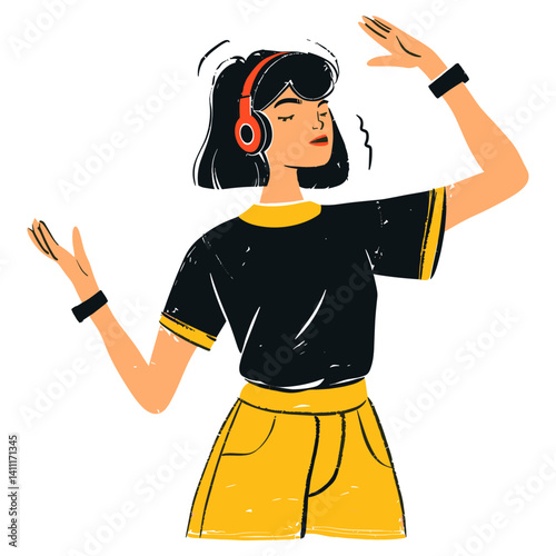 Women dancing wearing headphone woman headphones black vector