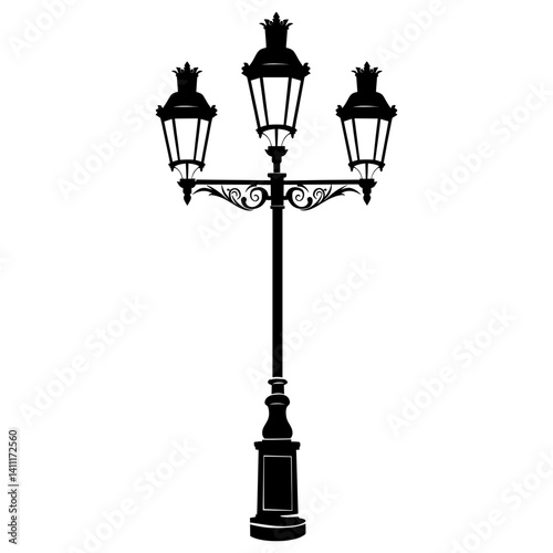 Single vintage streetlights silhouette black lamp vector