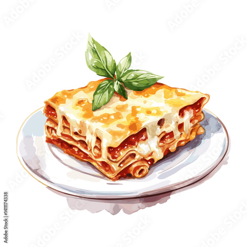 Illustration background white lasagna topped cheese pasta vector
