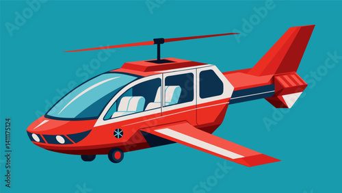 A unique air taxi with a detachable passenger cabin allowing for quick and efficient transfers between land and air travel. Its vertical takeoff and landing capabilities make it. Vector illustration