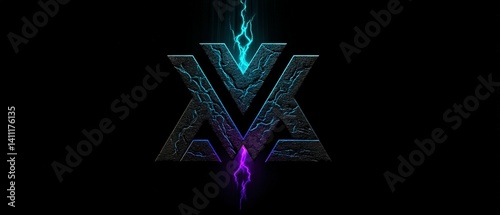 Dark, stylized logo featuring a large X with a V-shaped center. photo