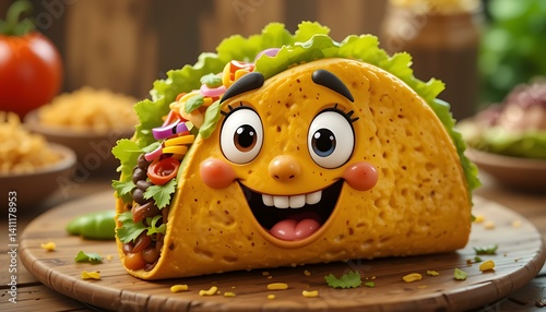 Happy Taco Tuesday: Delicious Cartoon Taco with Yummy Fillings