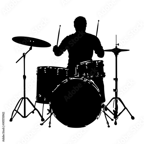 Man play drum set music illustration percussion vector