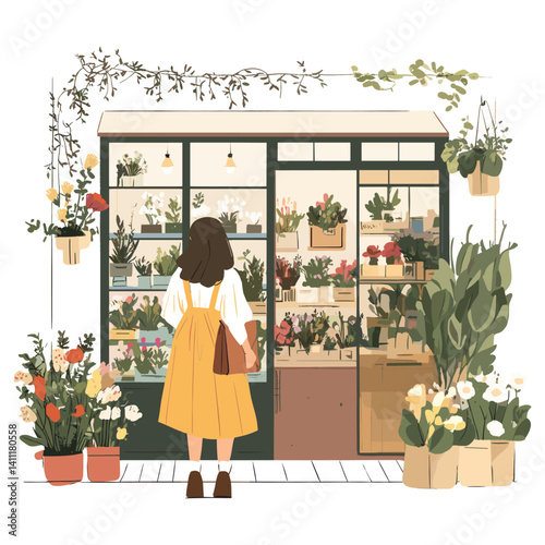 In front of a flower shop flowers illustration gardening  vector