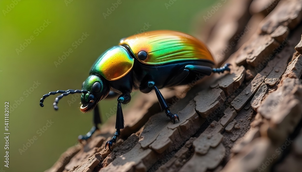 Gem beetles perched in the bark of trees Gem beetles perched in the bark of trees