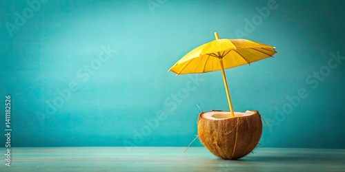 Wallpaper Mural Long Exposure Coconut Drink Photography: Minimalist Blue Background, Yellow Umbrella Torontodigital.ca