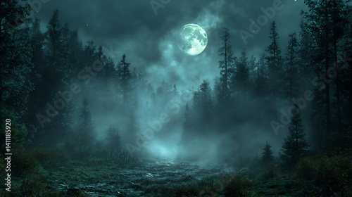 Fototapeta Naklejka Na Ścianę i Meble -  foggy forest night,