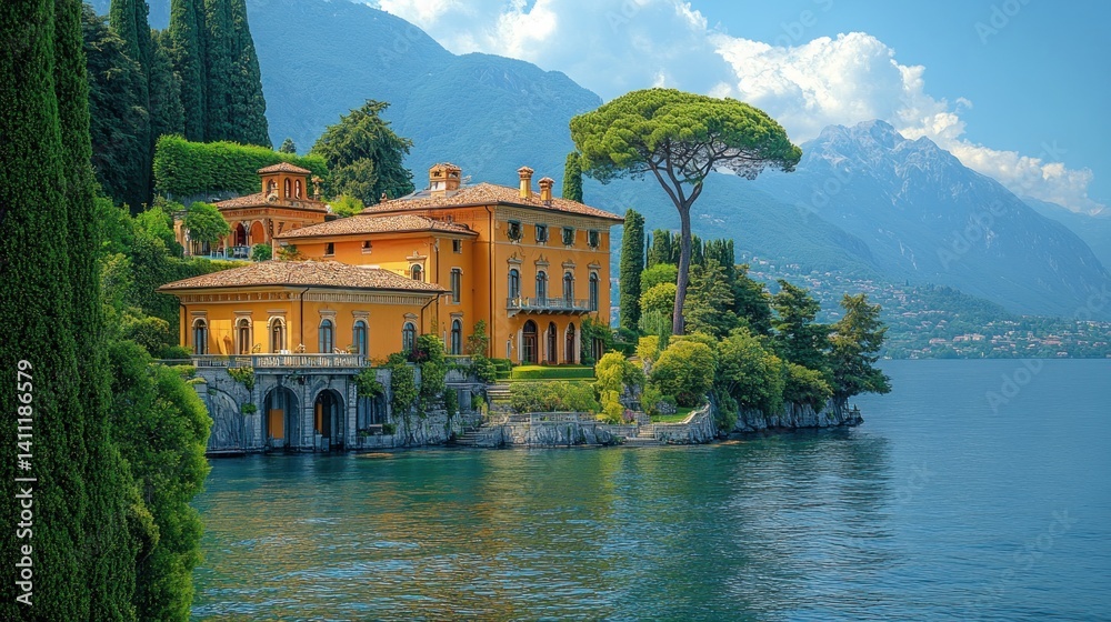 Naklejka premium Lake Como Villa: Italian Lakeside Paradise