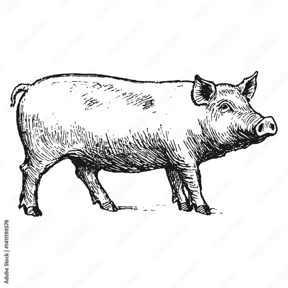 Fototapeta premium Pig animal sketch white vector