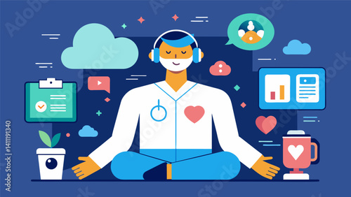An AIpowered wellness coach that uses data from various personal health devices to create a comprehensive health plan and provide realtime feedback and support.. Vector illustration