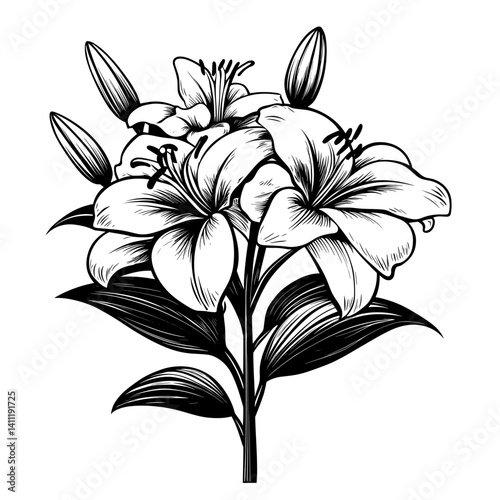 Simple lily bouquet linear art illustration drawing vector