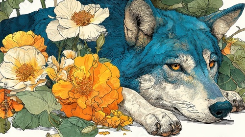 Wallpaper Mural wolf with flowers clipart watercolor art illustration detailed illustration Torontodigital.ca
