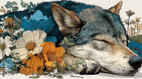Wallpaper Mural wolf with flowers clipart watercolor illustration hand painted digital artwork,stock photo Torontodigital.ca