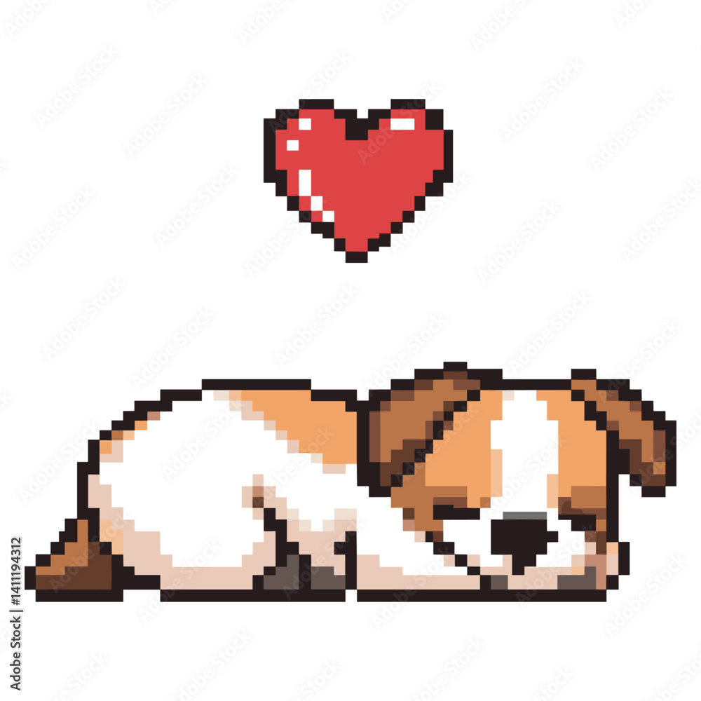 Fototapeta premium Cute dog sleepy pixel heart illustration vector