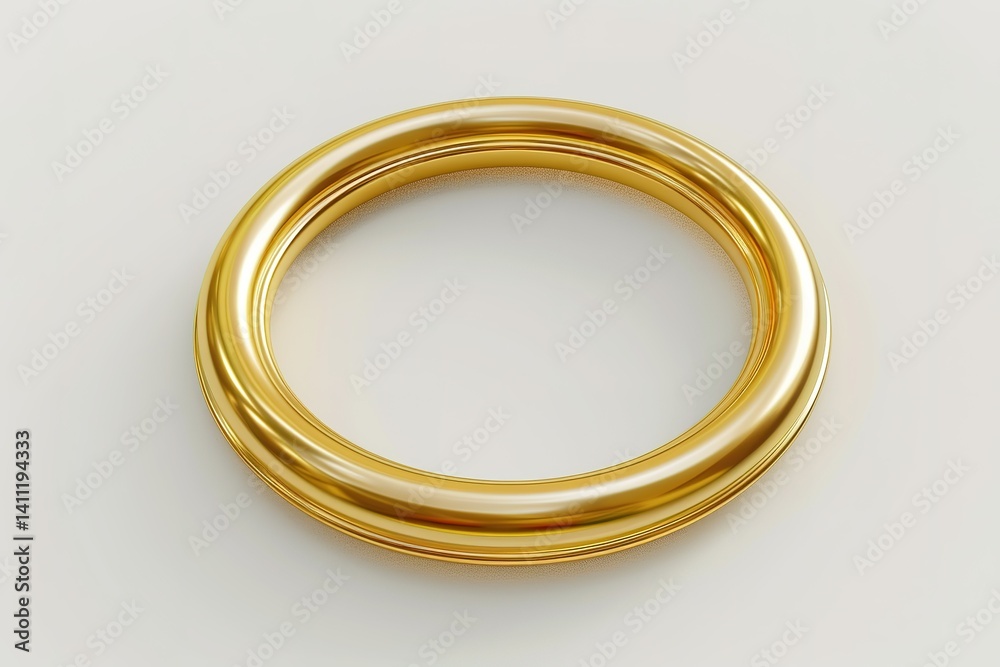 Golden Ring: A sleek shiny ring made of precious metal on a plain white backdrop