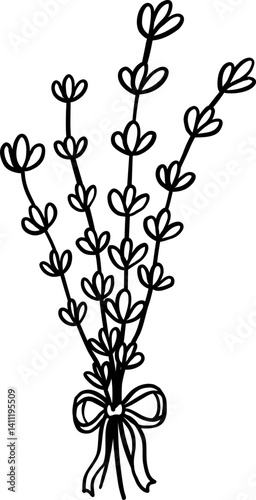 Cute Coquette Flower Lavender bunch with Bow Hand Drawn Doodle