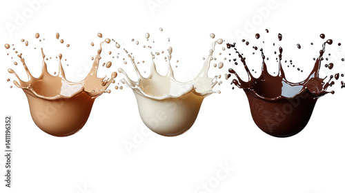milk splashes trio on white background