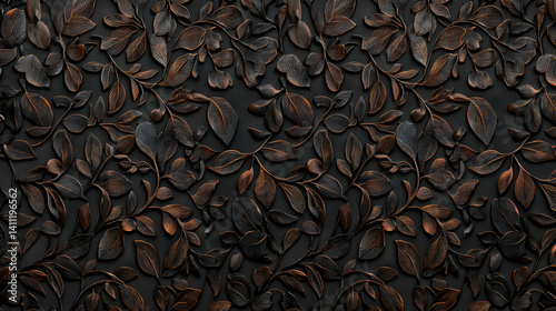 Dark Brown And Gold Leaf Pattern Background
