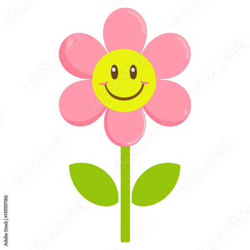 Cute smile flower petals green pink vector