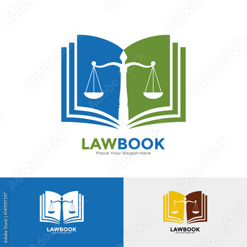 Book law logo vector template. Scales and bookstore symbol or icon. Suitable for business, education, law firm and attorney