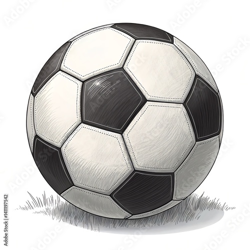 Black and White Soccer Ball Illustration on Grass