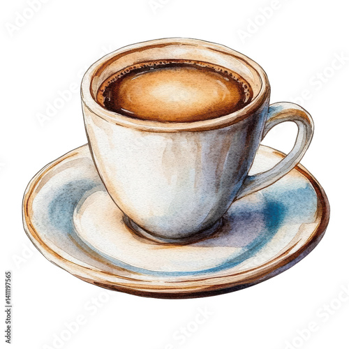 coffee cup watercolor, isolated on white background.