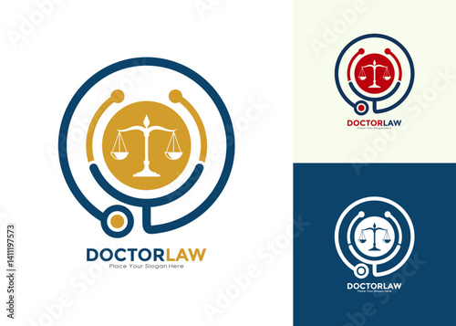 Medical stethoscope law logo template vector. Suitable for health care consultant and legal consulting 