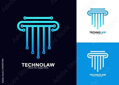 Pillar law technology digital logo vector template. Suitable for technology, digital, law, law firm, attorney