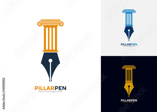 Set of pen law pillar Logo template vector. Suitable for education, law firm and legal symbol