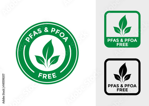 PFAS and PFOA Free logo badge template set. Suitable for information and product label