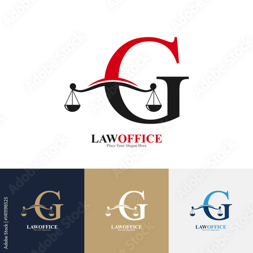 Law office letter G logo template vector. Suitable for lawyer, justice, law attorney, legal, lawyer service, scale, law firm, initial and label poster  
