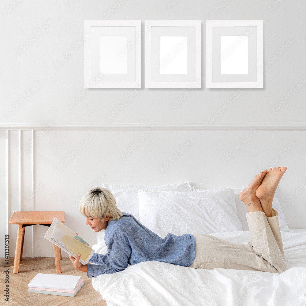 Bedroom photo frame png mockup, transparent design Bedroom photo frame png mockup, transparent design
