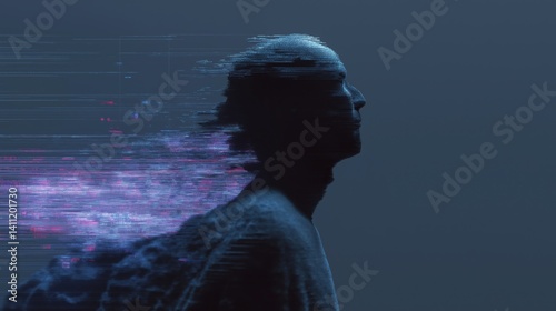 Obraz na płótnie Digital transformation of the human form in an abstract representation of motion and technology. w salonie