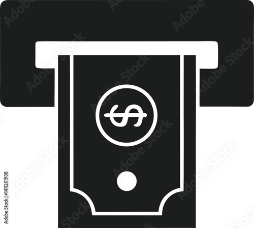 Solid Black Icon of ATM Money Dispense
